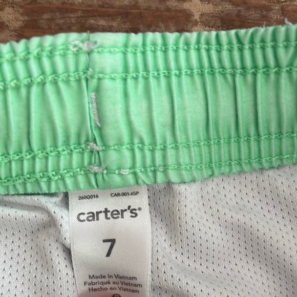 Carter's Kids Swim Shorts - Green Shark and Red Striped - Picture 7 of 7